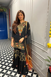 Multicolour Black Embroidered Suit